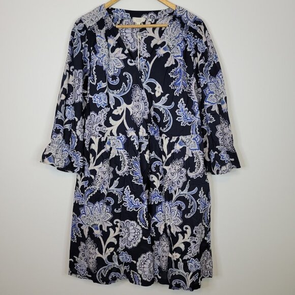 NWT Fat Face Womens Blue Floral Maddox Dress Sz 14 V-Neck 3/4 Sleeve Lightweight - Picture 1 of 16